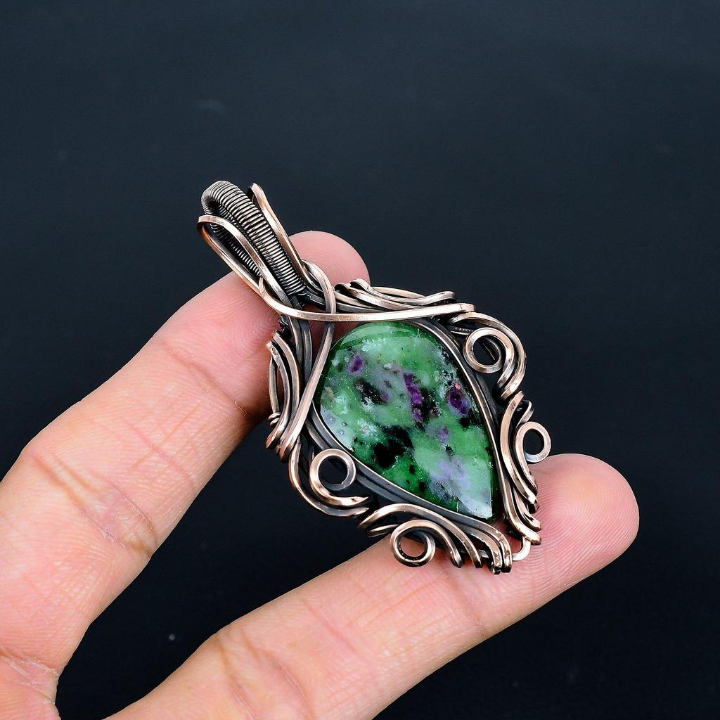 Ruby Zoisite Pendant Gemstone Jewelry, 999 Copper Wire Wrapped Handmade Pendant, Latest Design Jewelry