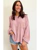 Azura Exchange Pink Exposed Seam Patchwork Bubble Sleeve Waffle Knit Top