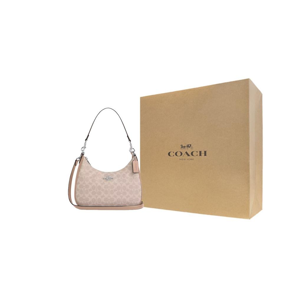 Coach Teri 29 Логотип Застежка-молния Покрытие из холста Сумка-тоут Через плечо На плечо Большая женская сумка Бежевый CV940-SVPWH