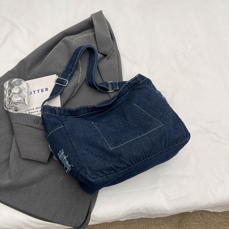 Джинсовая сумка Женская сумка через плечо большой вместимости Студенческая сумка через плечо