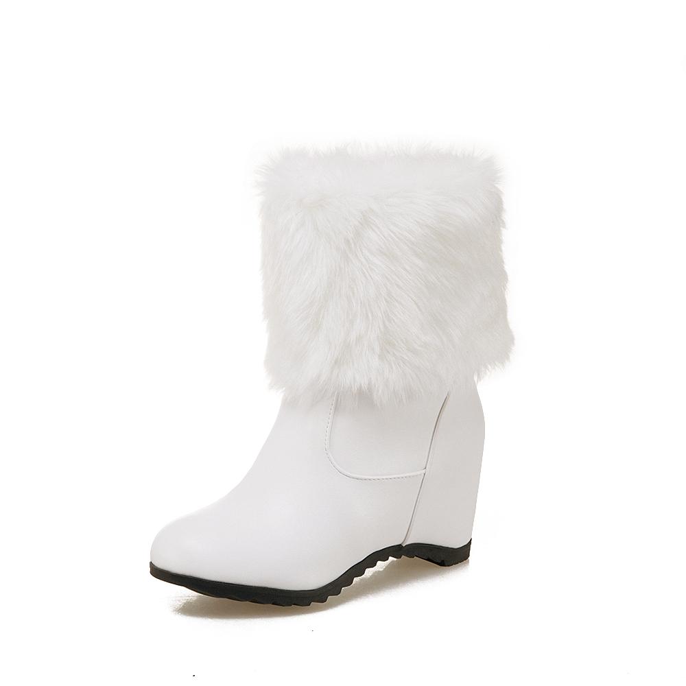 Модные женские ботильоны на меху больших размеров 33-43, увеличивающие рост, повседневные лаконичные ботинки, женская обувь на высоком каблуке, женские зимние ботинки Mujer33-43