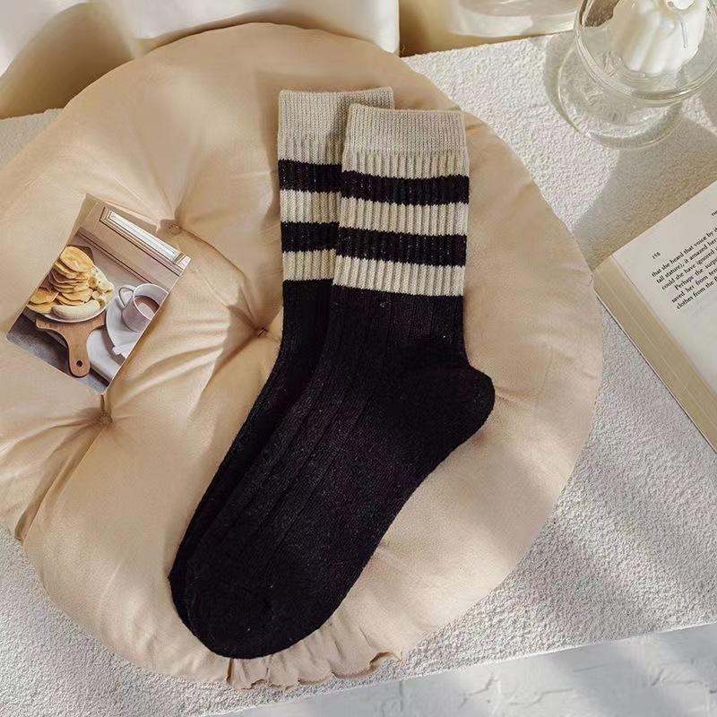 Удобные теплые хлопковые носки до лодочки, женские чулки, удобные носки средней длины в полоску, чулочно-носочные изделия