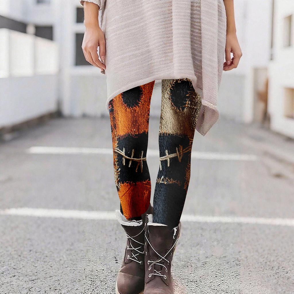 Женские повседневные модные брюки для активного отдыха на Хэллоуин с принтом, облегающие, эластичные, для йоги, укороченные.