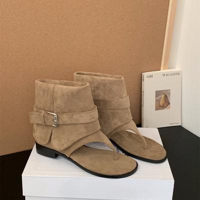 Грубый каблук хаки носок крутые ботинки короткие ботинки женские ботинки новые летние с юбкой ковбойские ботинки летние сандалии