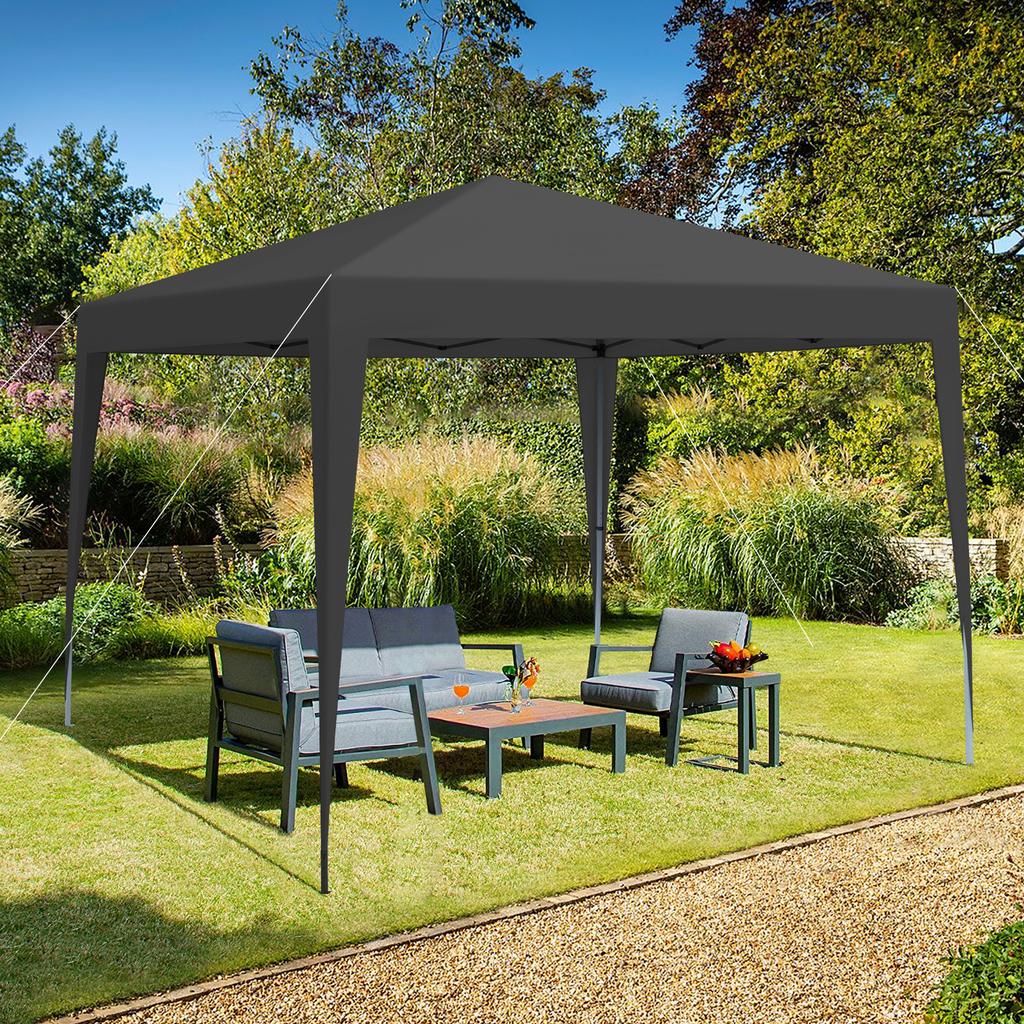 Folding Gazebo 3 x 3 m, waterproof, sturdy and winter-proof, with 4 side walls and 4 sandbags, UV protection 50+, foldable, steel frame (black)