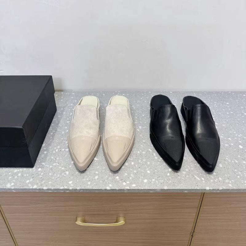 2025 Spring New Niche Pointed Head Bag Head Casual Half Slippers Women's Old Flat Baseplate Shoes Lazy Drag White Shoes