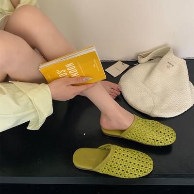 Новый ретро простой плоский низ односложный мешок голова перетягивание полуперетягивание удобный плетеный дышащий снаружи носить сандалии Mueller сказочный стиль