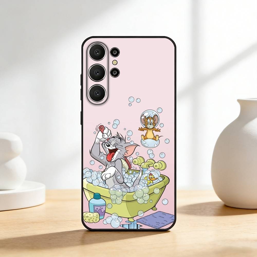Забавный чехол для телефона T-TomS Cartoon JerryS для Samsung S26,S25,24,23,22,30,21,10,9,Ultra,Plus,Lite,FE Мягкий черный чехол