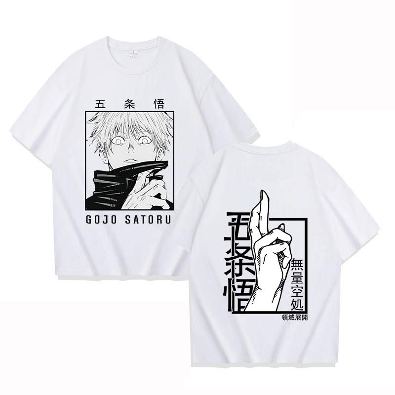 Горячая аниме Gojo Satoru Printed Loose T Shirt Women Men Fashion Harajuku Casual Cool Cartoon Streetwear Tops