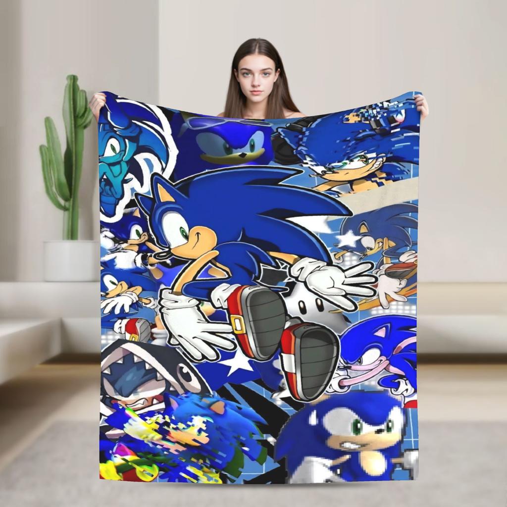 Sonices the H-Hedgehogs Soft Blanket Boy Girl Plush Throw Blanket Funny Bedroom Flannel Bedspread Sofa Bed Cover
