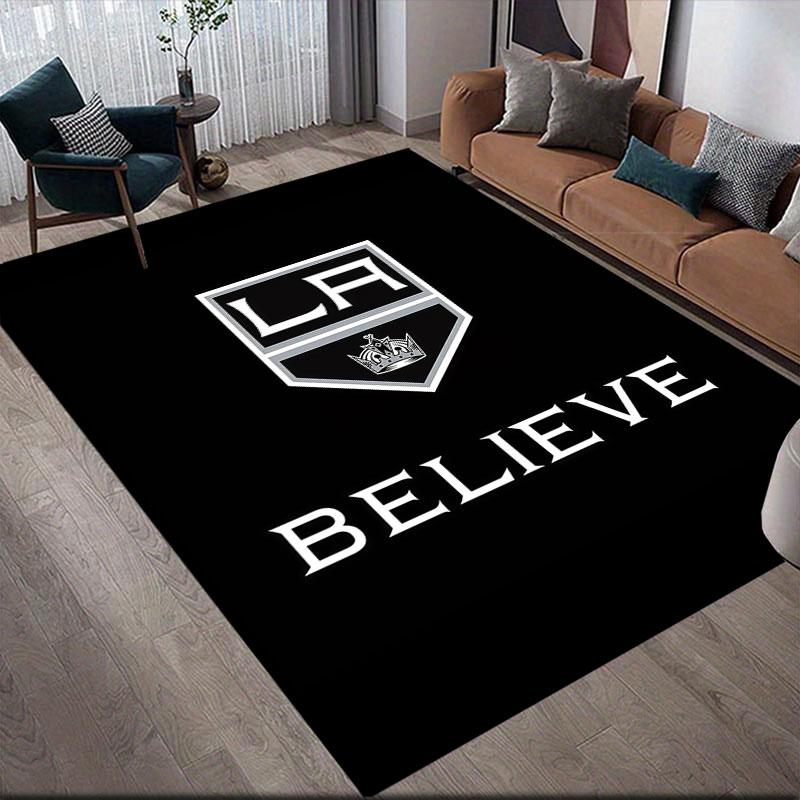 LA Kings Flannel Printed Carpet, Home Sofa Decoration for Living Room & Bedroom, Non‑Slip Play Flannel Floor Mat for Game Room
