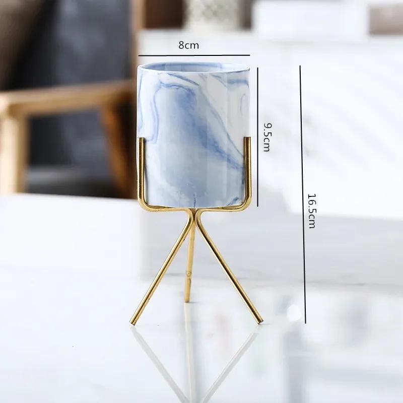 Скандинавская керамическая железная художественная мраморная ваза с узором розовое золото зеленый настольный цветочный горшок для домашнего офиса вазы декоративный суккулентный цветочный горшок