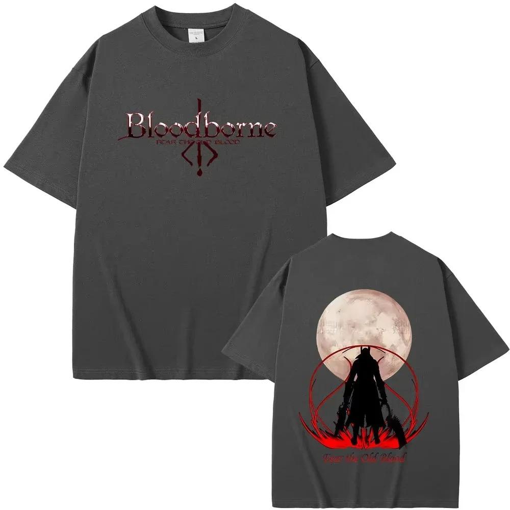Bloodborne Охотник на Ужасы Древняя Кровь Графическая Футболка Унисекс Ретро Хлопок Повседневный Топ Мужская Уличная Одежда Свободный Круглый Вырез Короткий