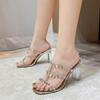 Silver Ladies High Heel Slippers Crystal Heel Sandals