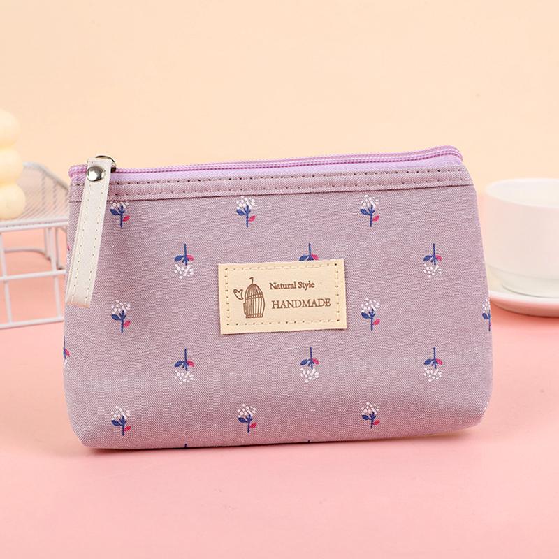 1Pc Floral Prints Rectangle Coin Purse Cute Cosmetic Bag Small Storage Bags Canvas Toiletry Organizer Purse