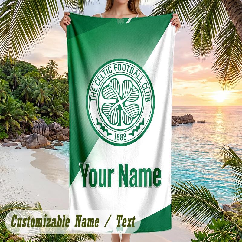 Beach Towel Celtic FC Print Custom Name Text Soft Towel for Swimming Pool