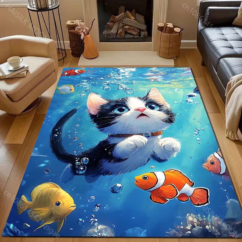 1PC Kitten swimming underwater Carpet for Living Room Bedroom Sofa Home Decor Rus Non-slip Floor Mat Luxury Gift
