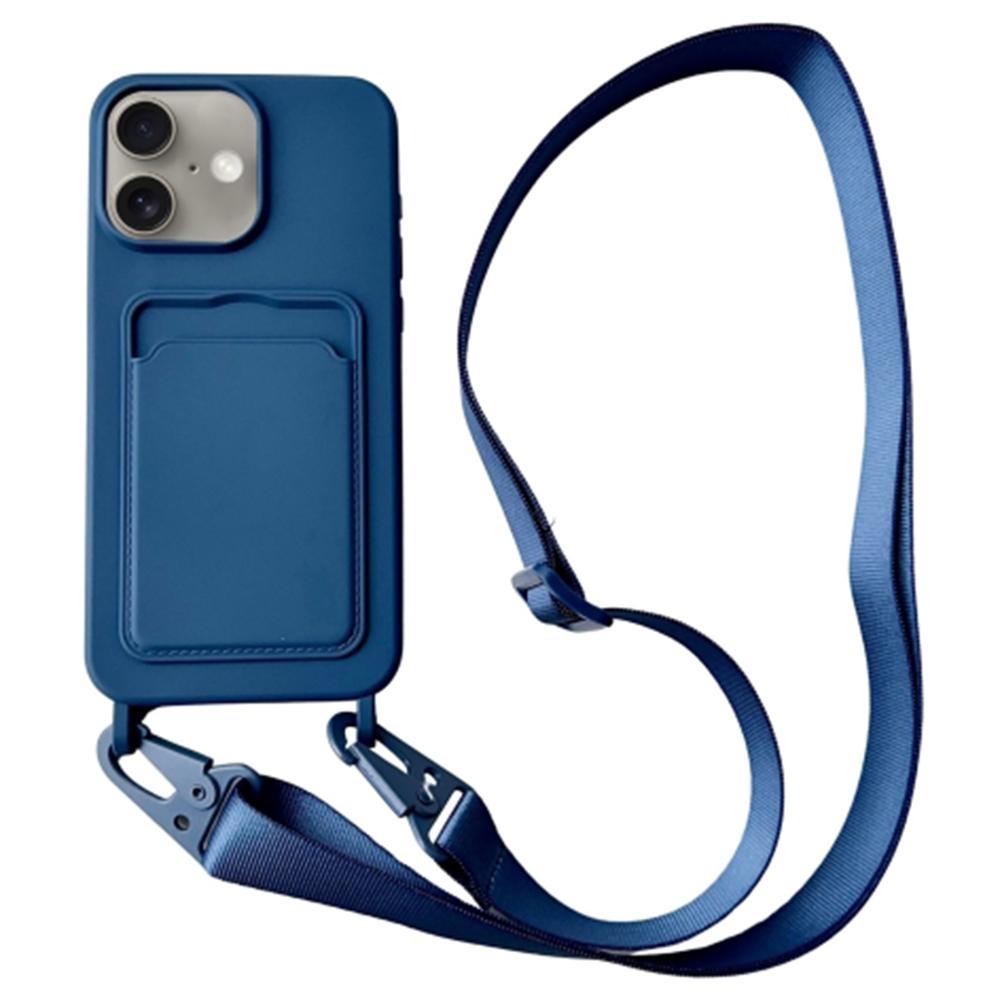 Чехол для iPhone 16 Жидкий силикон Слот для карт Мягкая накладка для телефона со шнурком