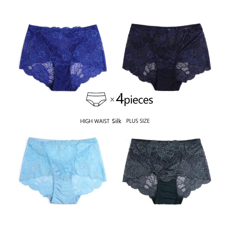 4pcs Plus Size M-XXL Panties Lace Floral Mid Rise Women Underwear Briefs High Quality Panty