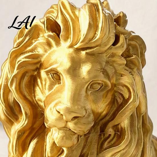 Animal Figurine for Bar Golden Lying Lion Resin Figurine 3D Printed Recumbent Statue Luxury Home Decor Accents Sculpture Office Desk Bookshelf Wine