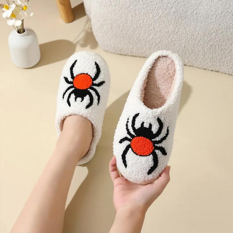 Тапочки для Хэллоуина 2024 года, осенне-зимние тапочки с героями мультфильмов из хлопка, нескользящие, теплые, удобные, хлопковые тапочки для вечеринок Chanclas Mujer