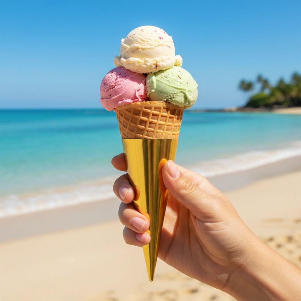 100PCS Aluminum Foil Paper Disposable Ice Cream Holder Ice Cream Cone Cover  Fast-food Restaurant
