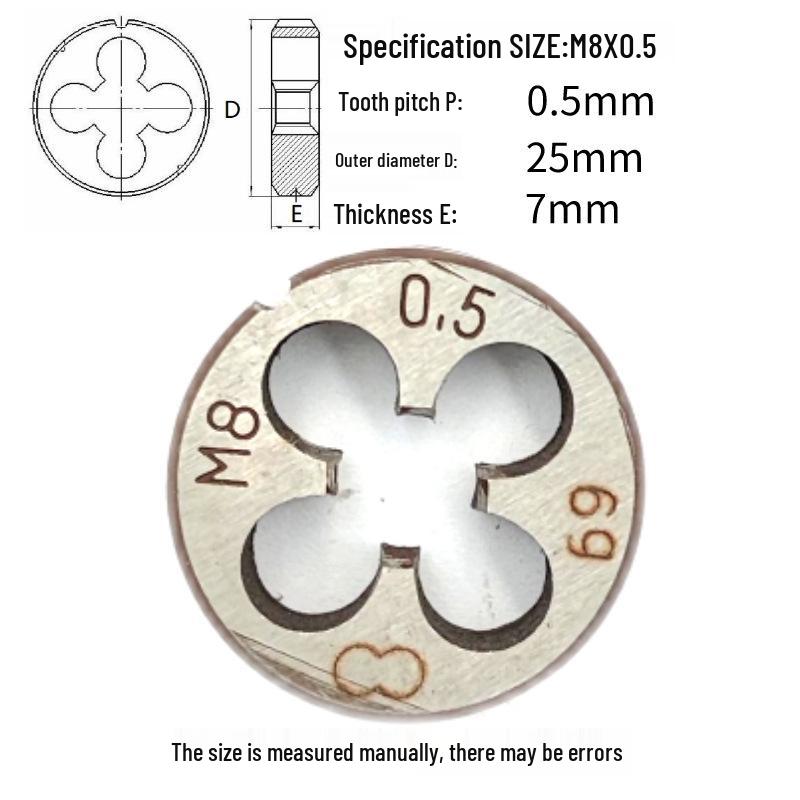 Метрическая круглая плашка M8-M11, Размеры резьбы: 1.5, 1.25, 1, 0.75, 0.5 Крупный/Мелкий, По часовой стрелке/Против часовой стрелки/Левая рука