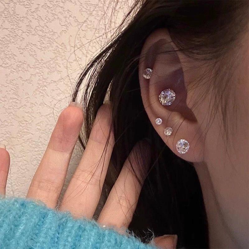 Серебряные серьги-гвоздики для профилактики аллергии, уход за проколами ушей, пирсинг, косточка, 3/4/5/6/7 мм, круглый циркон, ювелирные аксессуары