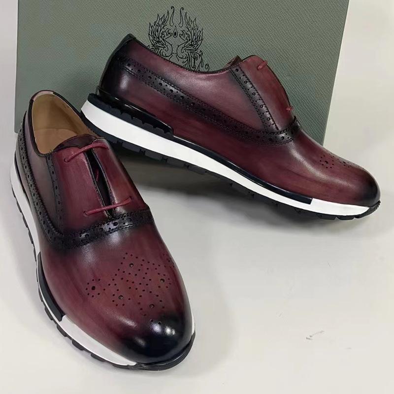 Модная весенняя повседневная обувь Мужская обувь из натуральной кожи Противоскользящая спортивная обувь Обувь для ходьбы на открытом воздухе Классическая остроносая дышащая кожаная обувь