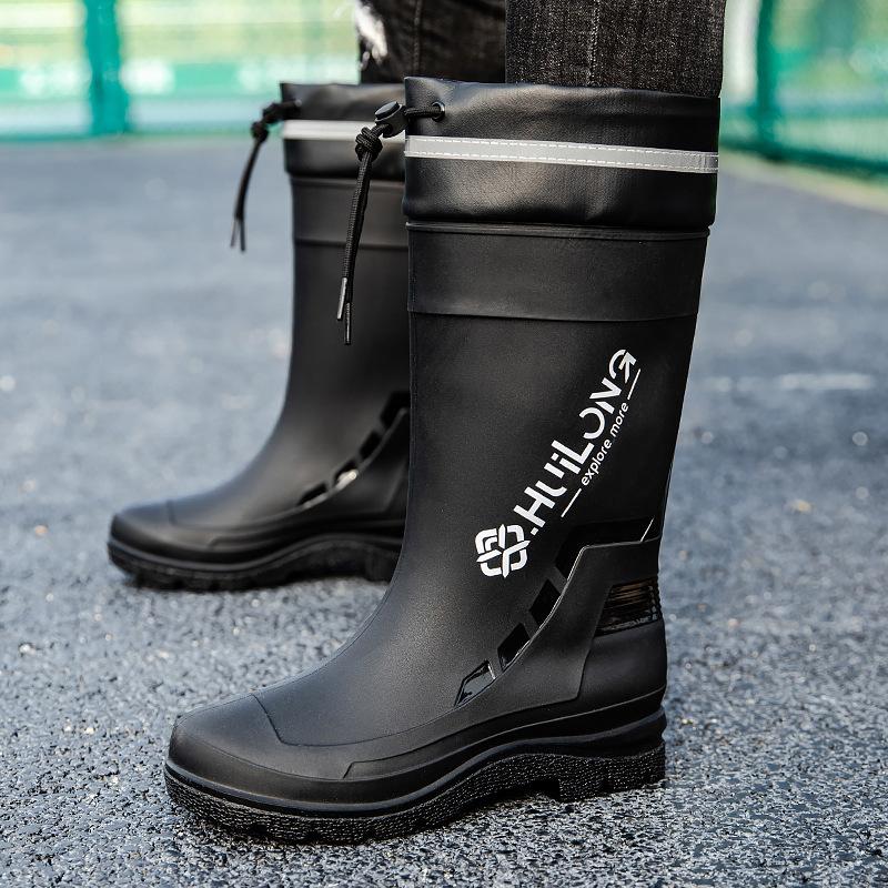 Модные резиновые сапоги для отдыха на природе, мужские водонепроницаемые ботинки, нескользящие бахилы, модные высокие мужские сапоги для рыбалки, водонепроницаемая обувь, легкие рабочие ботинки
