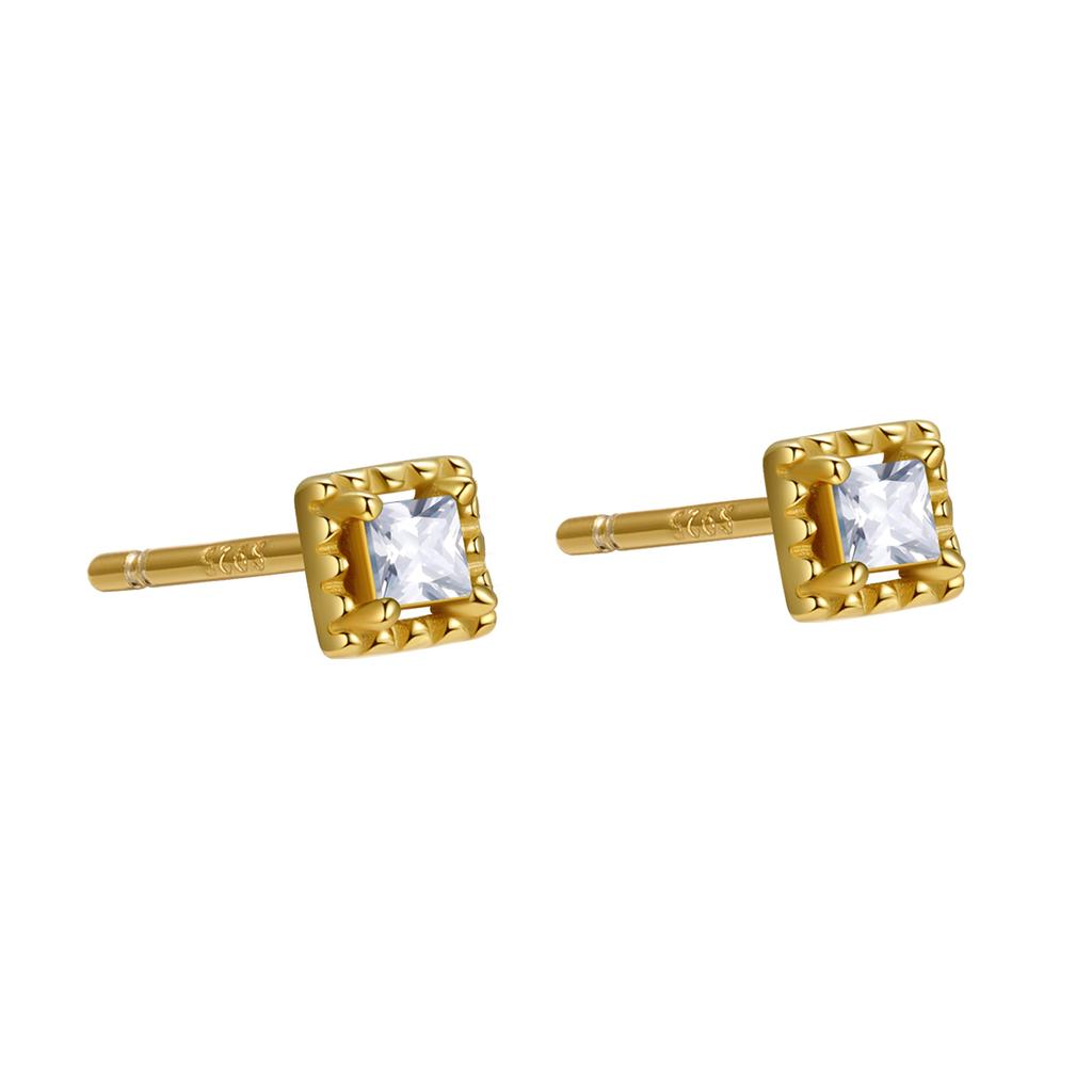 925 Sterling Silver Colorful Zircon Geometric Mini Stud Earrings for Women Hypoallergenic Jewelry Gift
