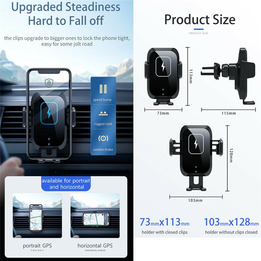 360° Automatic Clamping 10W Qi Wireless Fast Car Charger  Mount Air Vent Cell Phone Holder With Build-in Battery