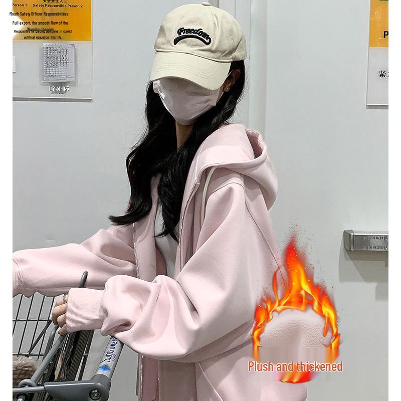 Новая коллекция 2025 года: розовая толстовка с капюшоном и кардиган в корейском стиле для женщин — легкий, свободный крой, идеально подходит для ранней осени/весны.