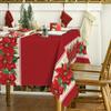 Red Rectangle Christmas Tablecloths with Poinsettia Print for Winter Xmas Wedding Party Dining Room Table Decor Navidad Decorations