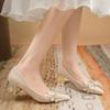 Fashion Elegant Bowtie Crystal Pumps for Women 2024 Slip-On Pointed Toe Party Wedding Shoes Woman Silk Shallow Thick Heels Pumps Ladies