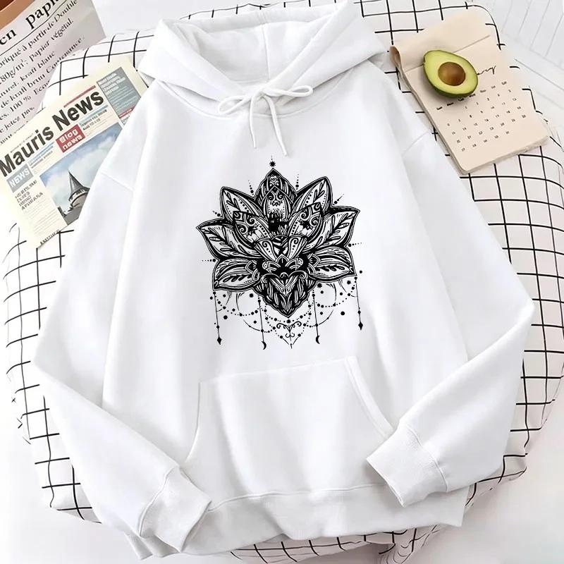Vintage Art Flower Print Casual Hoodie Cost-effective Women Clothing Sweatshirt Women Graphic Solid Color Simple Stylish Hoodie
