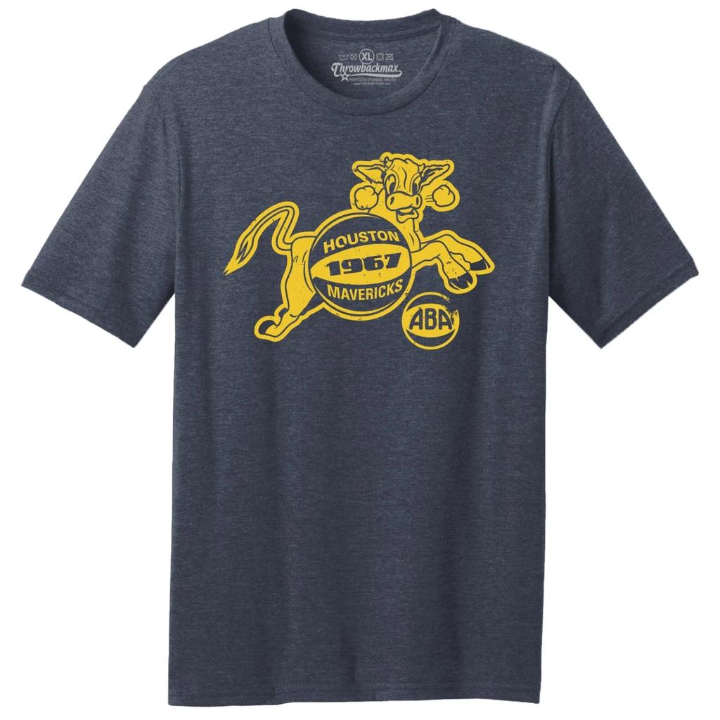 Houston Mavericks 1967 ABA Logo Basketball TRI-BLEND Tee Shirt - Navy Heather