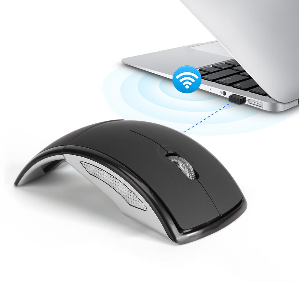 ZD-01 2.4G беспроводная складная эргономичная мышь Arc Mouse черного цвета с USB-приемником для ноутбука