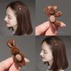 Милая корейская коричневая flocked-медведь заколка для челки