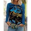 2025 Happy New Year Pattern 3D Print Женская футболка с длинными рукавами и круглым вырезом Осенняя новая мода праздничная одежда для вечеринок