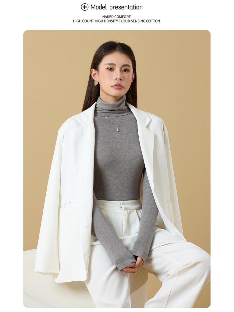 Women's Turtleneck Base Layer: Tencel Wool, Slim Fit, High Elasticity, Long Sleeve, Warm Autumn-Winter Top