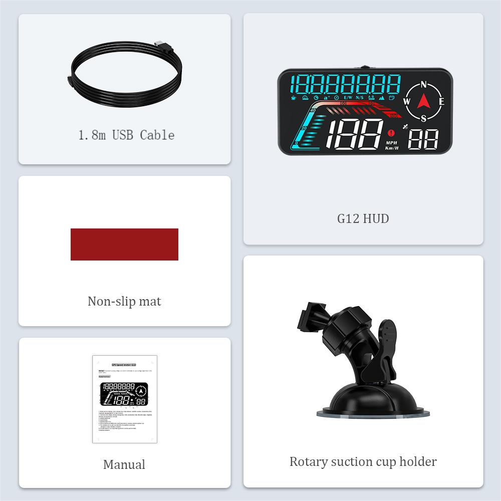 ZQKJ G12 GPS HUD For All Cars Speedometer Car Head Up Display Digital Speed Meter Clock Km/h Odometer Automotive Electronics