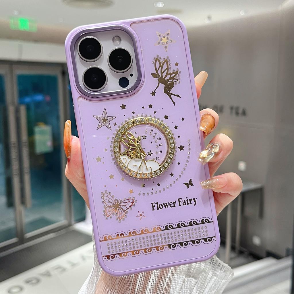 For iPhone 16 Pro Max Case Flower Fairy Pattern TPU+PC Phone Back Cover with Kickstand