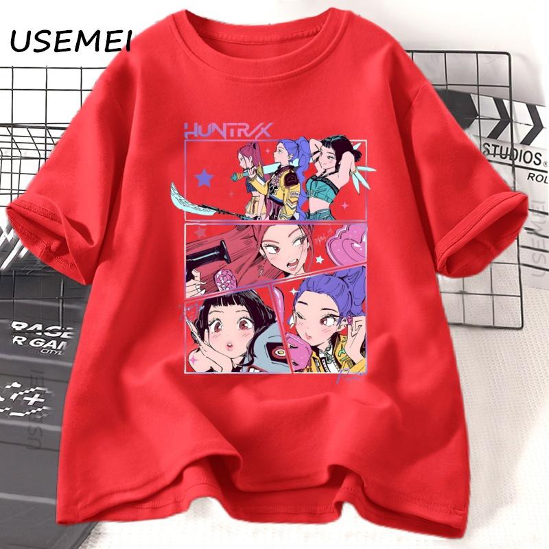 Huntrix Девушки K-Pop Охотники на демонов Футболка Повседневная Хлопковая с коротким рукавом Футболка Оверсайз Харадзюку Мода Унисекс Одежда Футболки