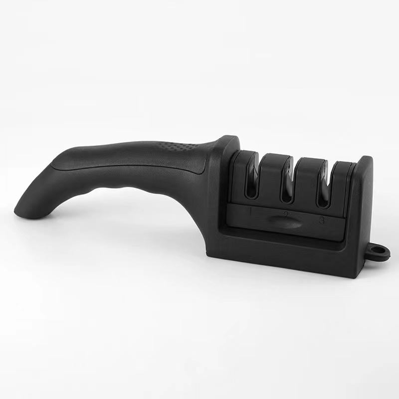 Kitchen 3/4-segmented Sharpener for Knives, Household Multifunctional Manual Three-targeted Black Grinding Stone