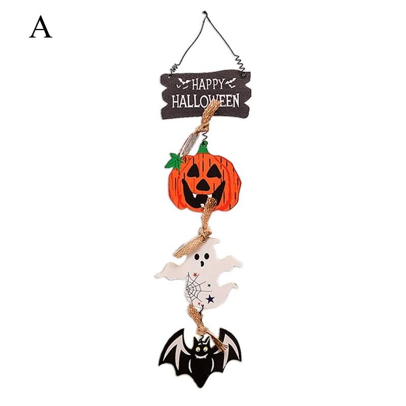 Halloween Front Door Hanging Pumpkin Witch Ghost Flag Logo Halloween Home Haunted House Door Decoration Scene Arrangement