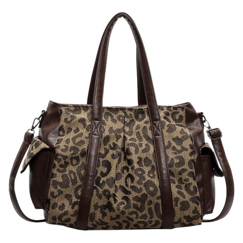 Women's Bag Retro Casual Leopard Print Shoulder Armpit Bag Large Capacity Tote Bag Trendy Women's Backpack