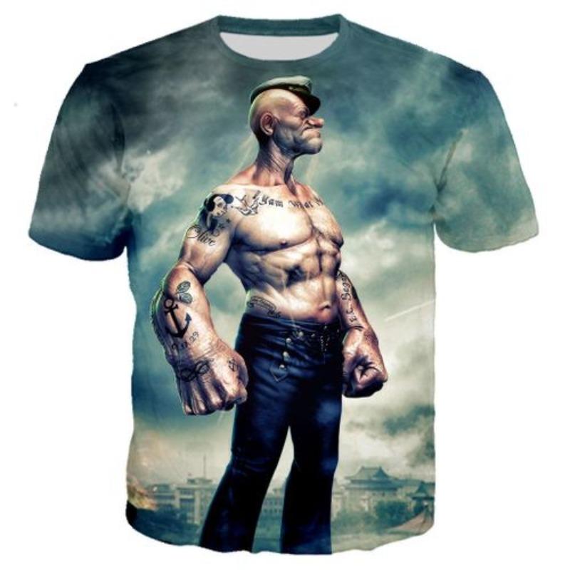 New Men's Comfortable Retro Short Sleeved Summer Fashion Popeye 3D Printed Casual Round Neck T-shirt