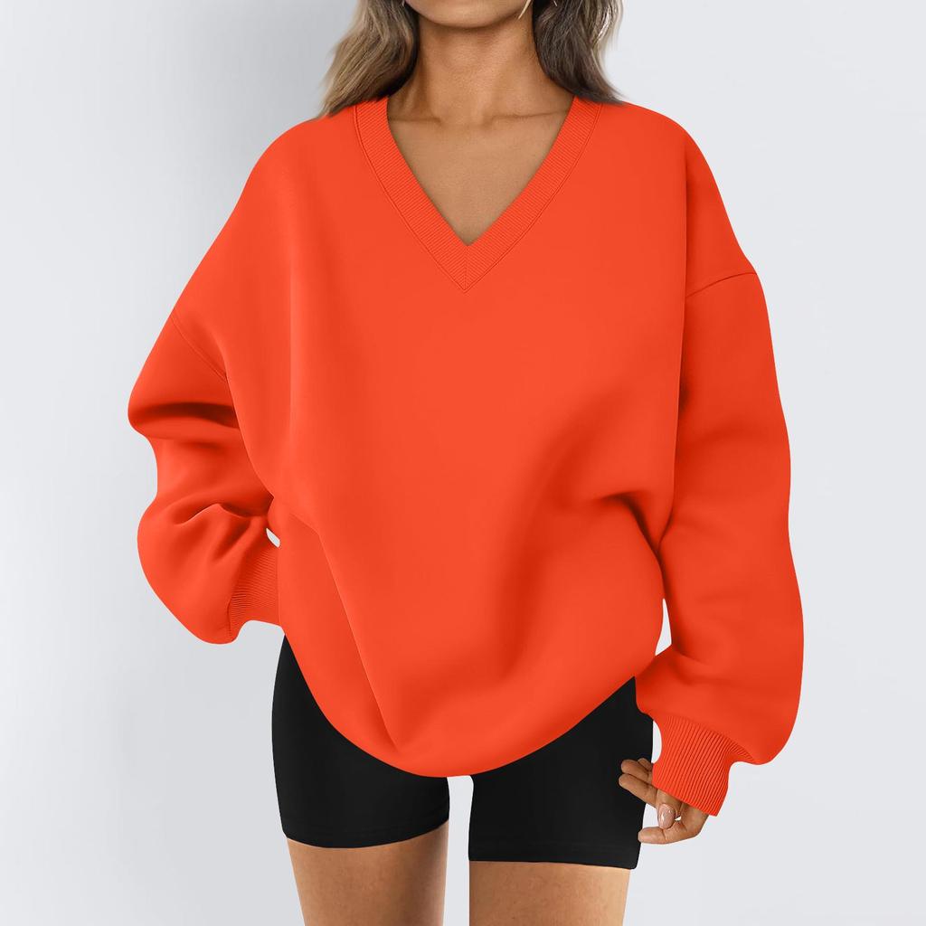 Women's Sweatshirt Sports Flannel  Sweatshirt Long Sleeve Top Casual V-Neck Sweatshirt