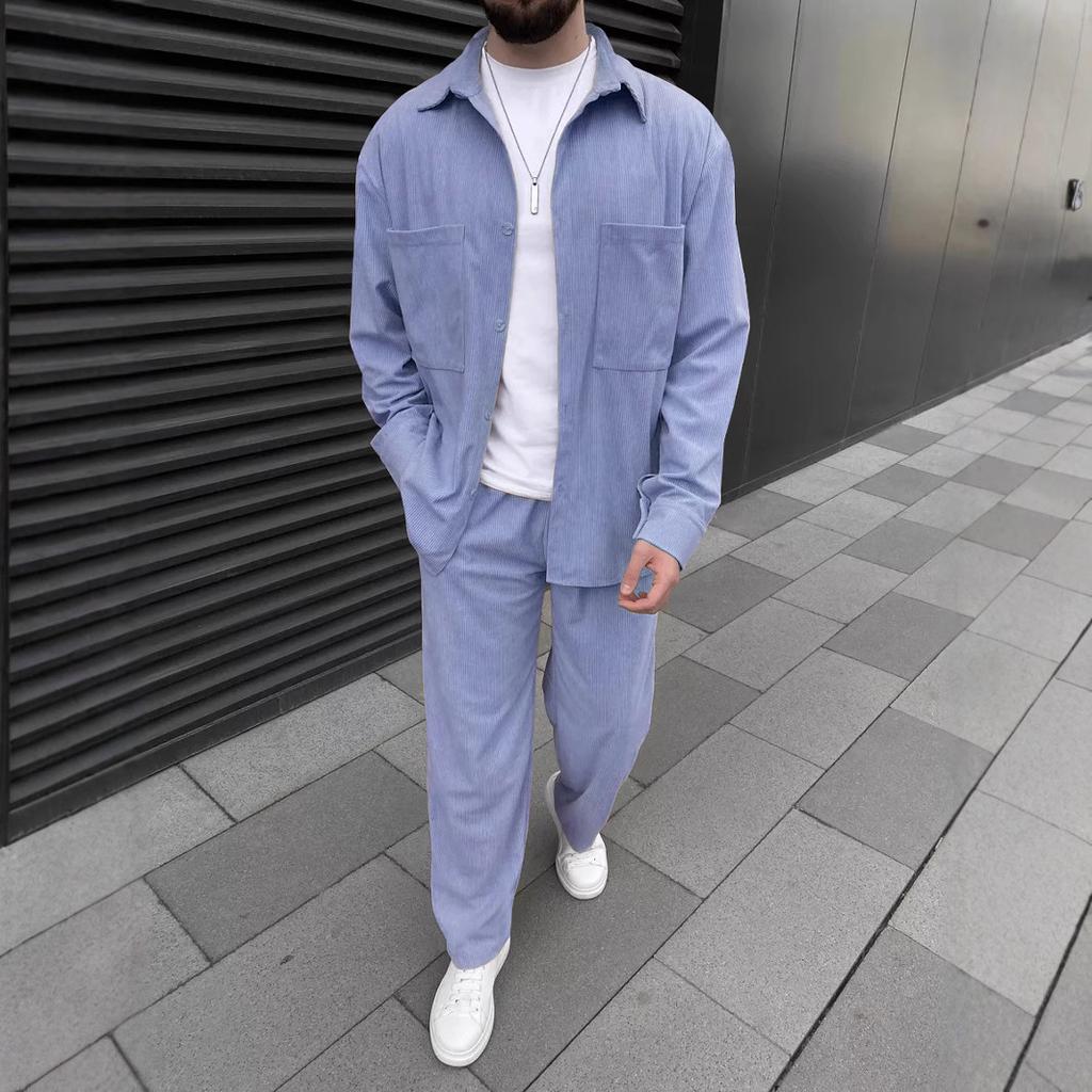 Мужской вельветовый комплект из двух предметов с длинными рукавами и длинными брюками